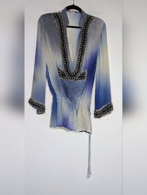 Monique Leshman Ombre Pearls Sequin Beaded Silk Tunic size small